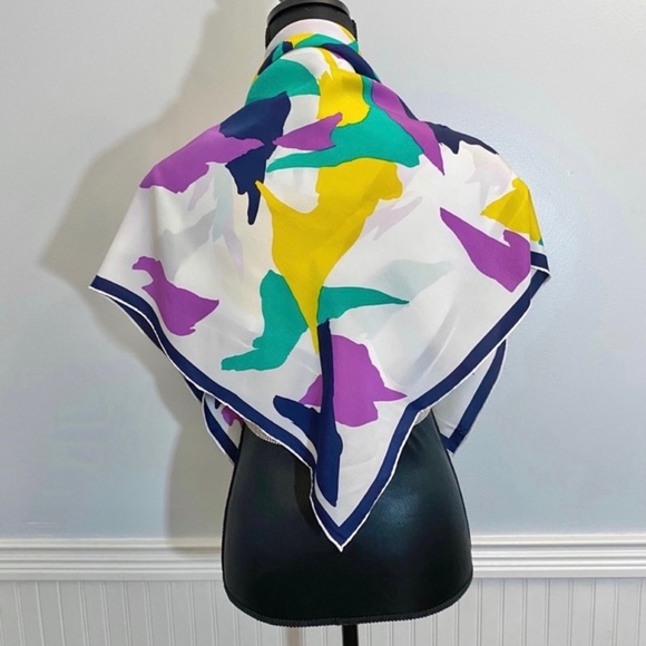 Square Silk Scarf Abstract Print Hand Rolled Edge - Picture 4 of 4